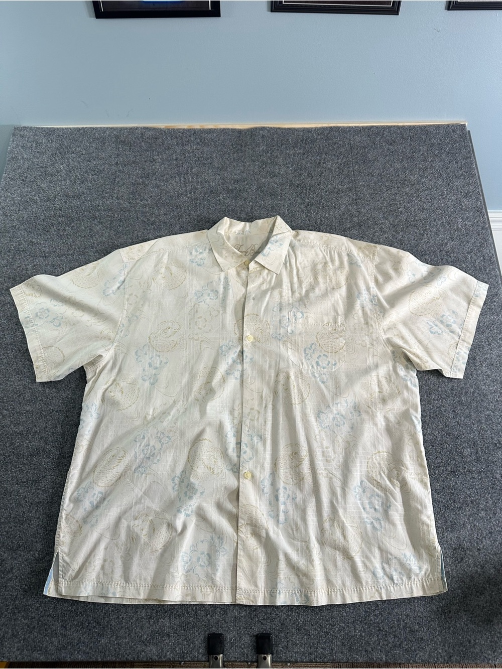 Tommy Bahama Cream Short-Sleeve Button Down with Koi Fish